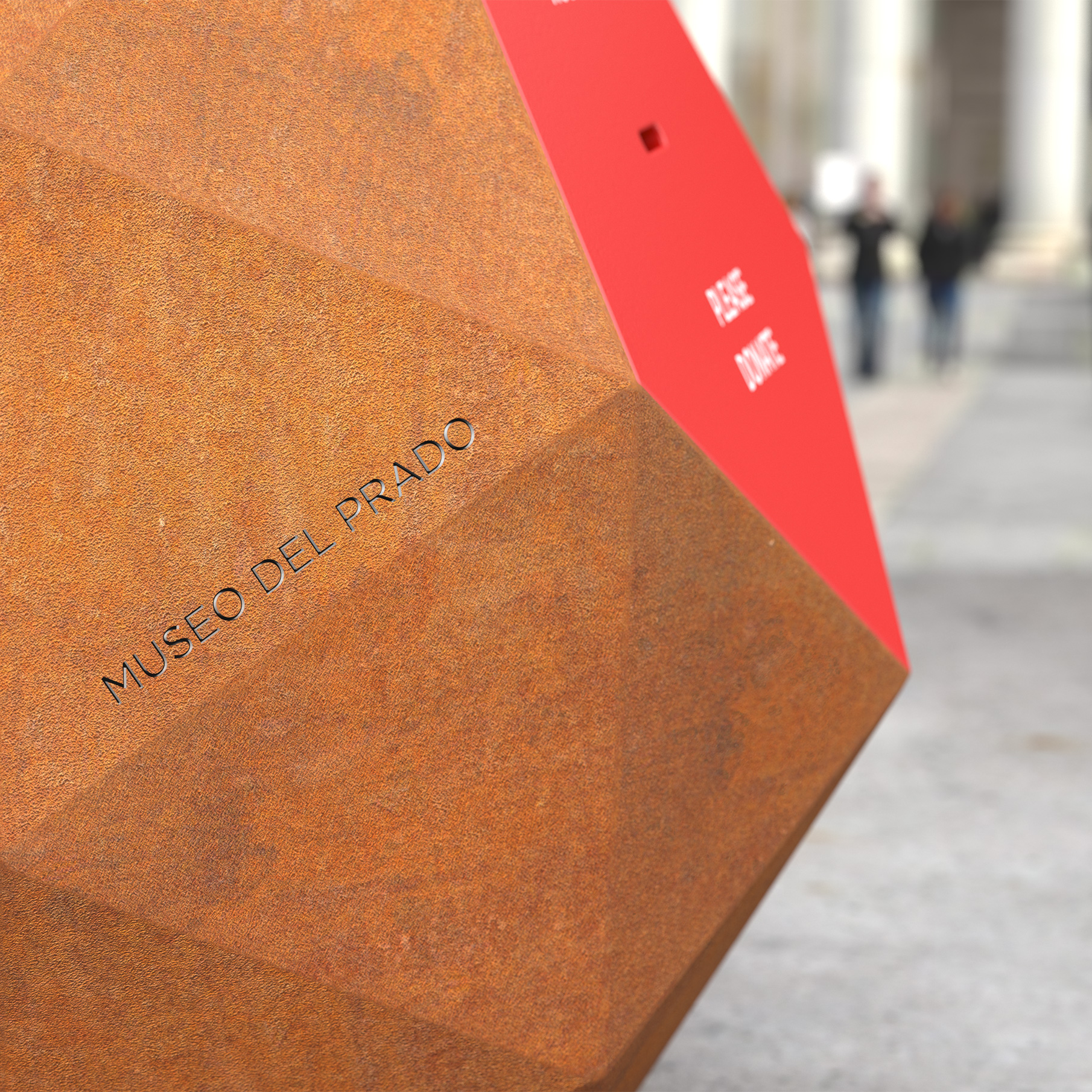 Prado Donation Box | Corten Steel | Detail View